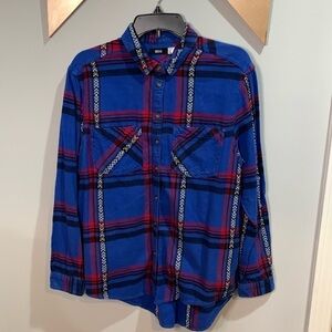 BDG blue and red Flannel with Aztec detail M